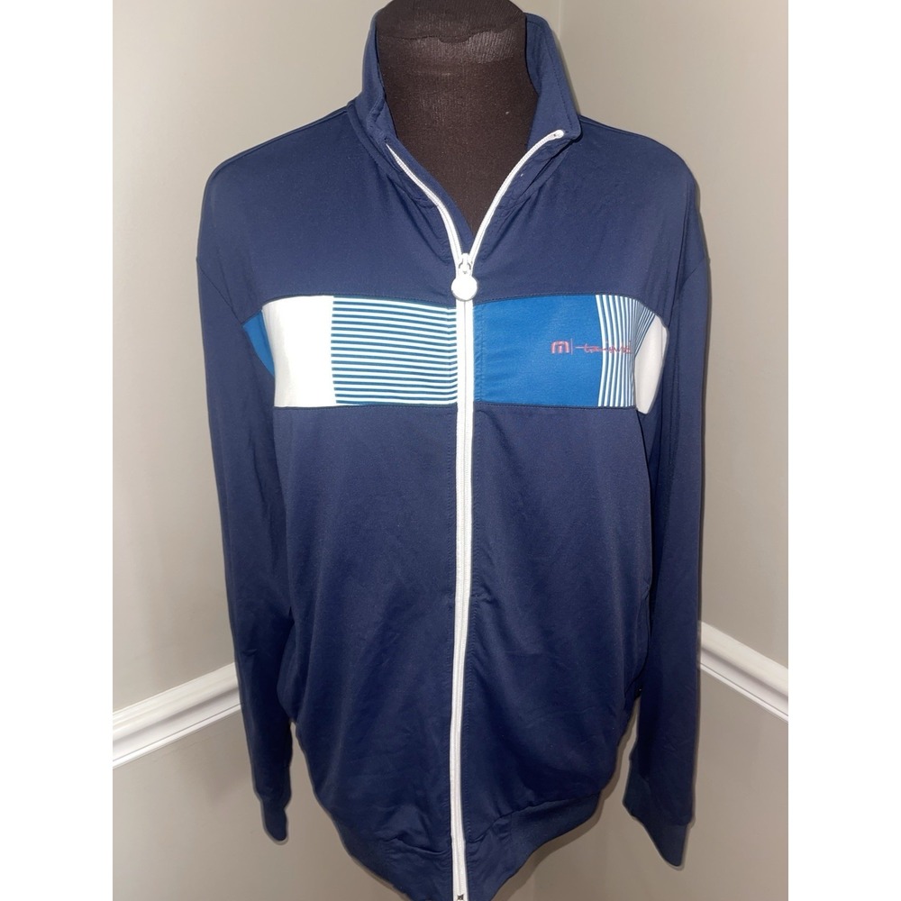 Travis Mathew Track Jacket Mens Large Blue Full Zip Golf Lightweight Colorblock